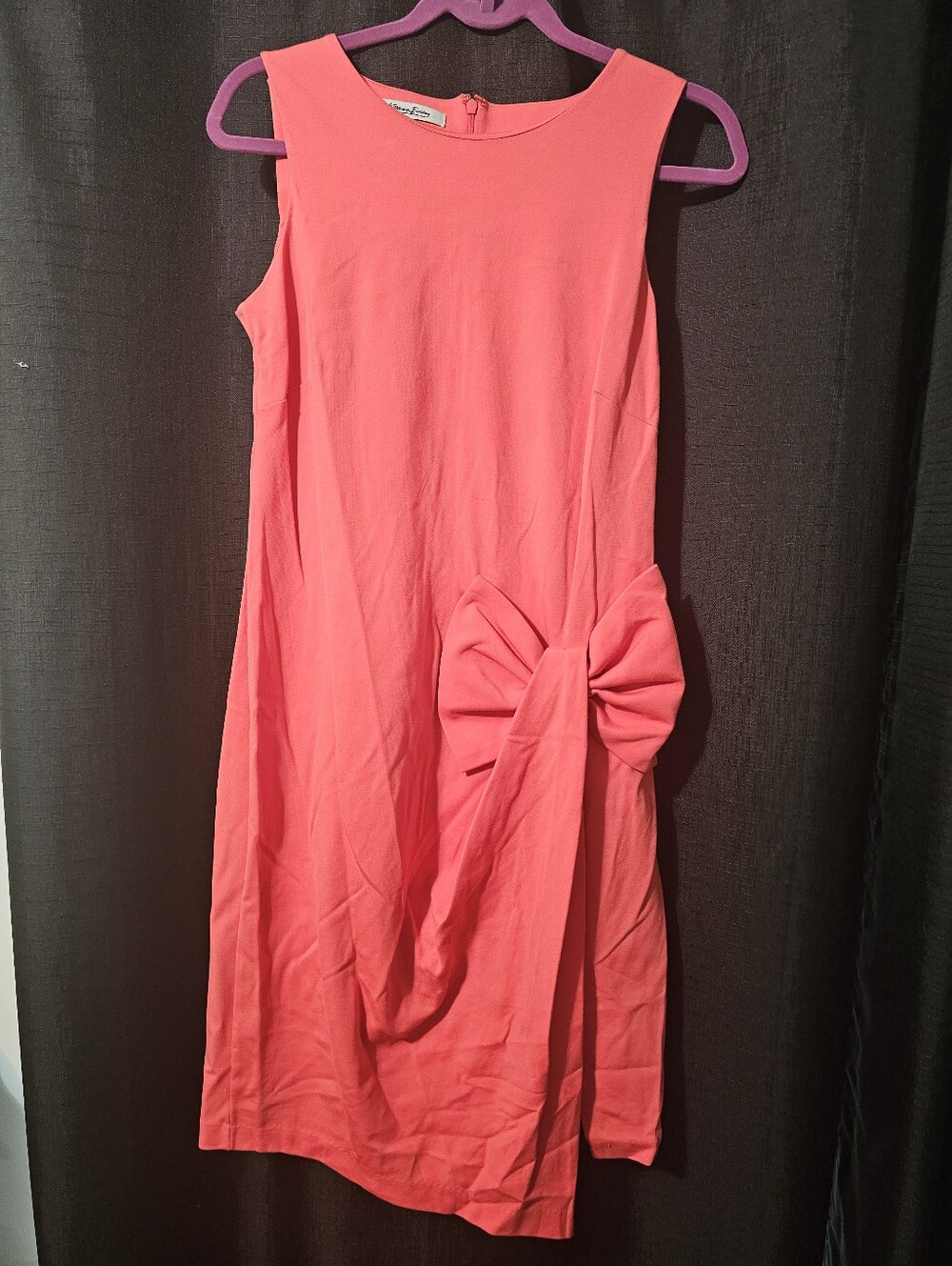Katherine Barlay Salmon Colored Midi Dress with Side Bow Accent
